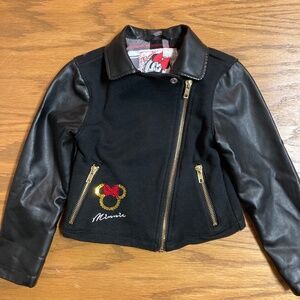 Girls Small (4T) Disney Minnie Mouse Biker Style Jacket Faux Leather EUC